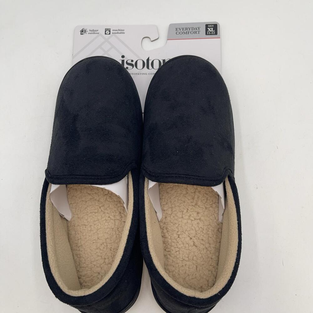 Isotoner Everyday Comfort Slippers Shoes Mens Black Faux Suede Fleece Size 11.5
